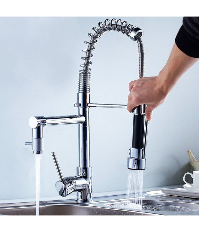 Rubinetto Lavabo Cucina Canna Alta Doppio Miscelatore Monocomando Estraibile         