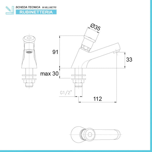 Rubinetto lavabo temporizzato a pulsante MCM ottone cromo