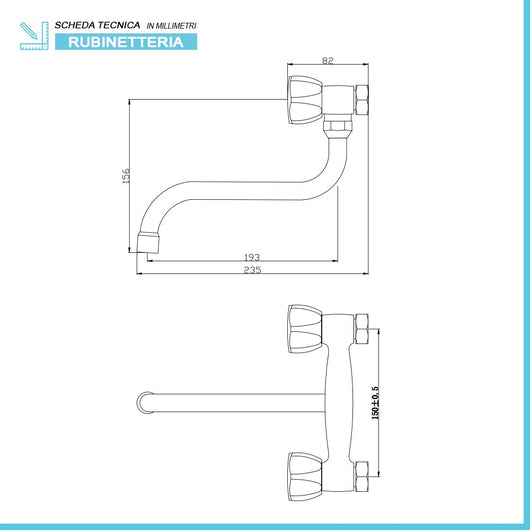 Rubinetto Lavello a Muro con Canna ad S  in Ottone Cromo Serie Fora