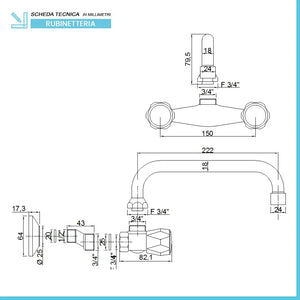 Rubinetto lavello a parete a snodo cromato per cucina e lavanderia
