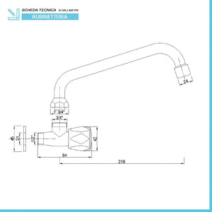 Rubinetto lavello a snodo a muro cromato per cucina e lavanderia