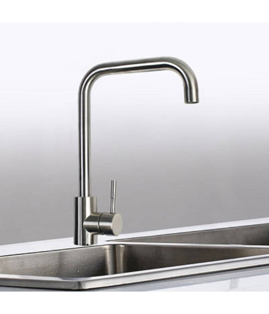 Rubinetto Lavello Cucina Canna Alta Quadrata Miscelatore Ottone Satinato 52813         