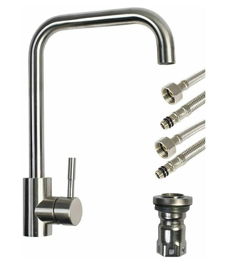 Rubinetto Lavello Cucina Canna Alta Quadrata Miscelatore Ottone Satinato 52813         