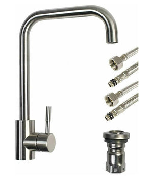 Rubinetto Lavello Cucina Canna Alta Quadrata Miscelatore Ottone Satinato 52813         