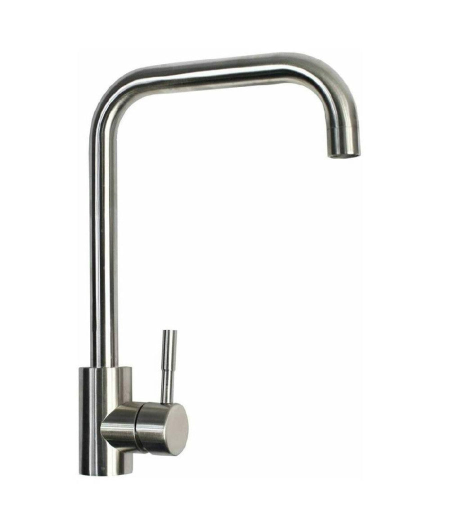 Rubinetto Lavello Cucina Canna Alta Quadrata Miscelatore Ottone Satinato 52813         