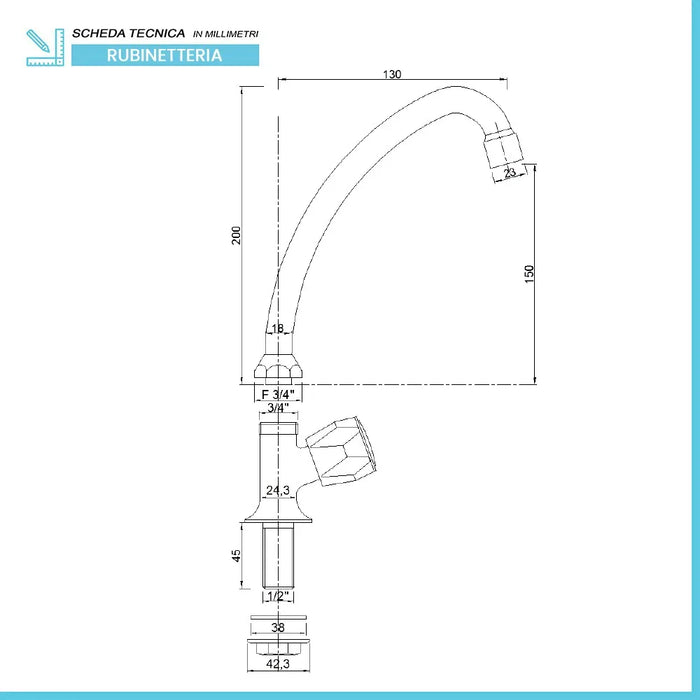 Rubinetto lavello cucina e lavanderia cromato canna girevole