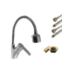 Rubinetto Lavello Cucina Monocomando Doccetta Doppio Getto Ottone Cromato 52342         