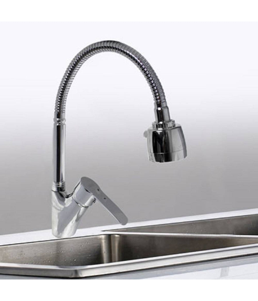 Rubinetto Lavello Cucina Monocomando Doccetta Doppio Getto Ottone Cromato 52342         