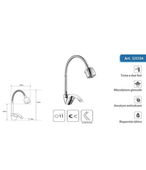 Rubinetto Miscelatore A Canna Alta Flessibile Doccetta Modello Napoli 52333a         