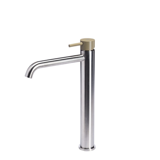 Miscelatore versione alta per lavabo senza scarico con maniglia colorata di tubico, colore deserto