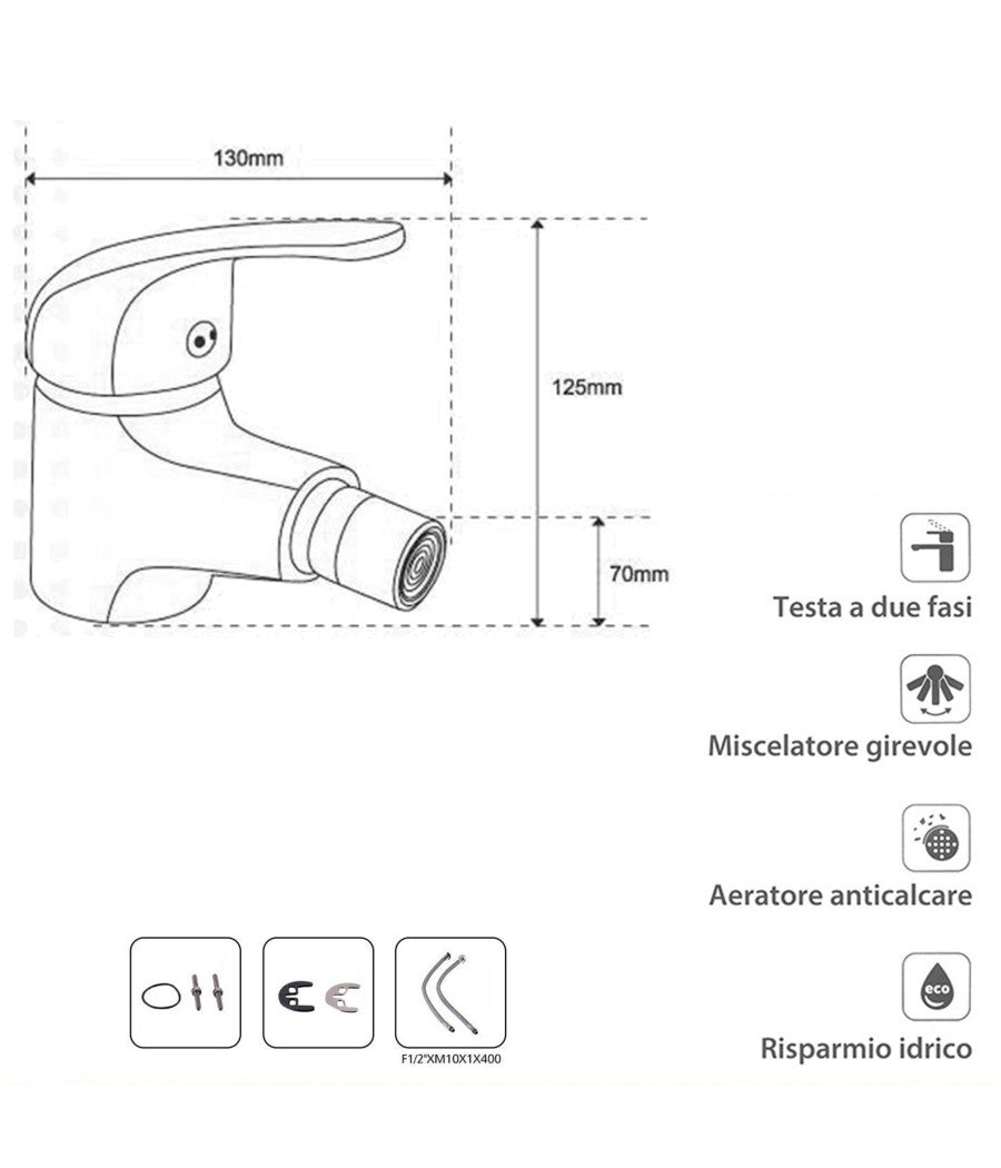 Rubinetto Miscelatore Cromato Da Casa Bagno Per Bidet Monocomando Kit Montaggio         