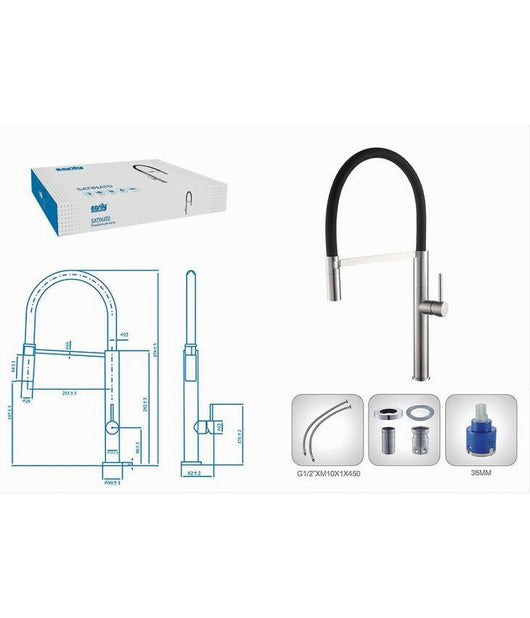 Rubinetto Miscelatore Cucina Acciaio Satinato Nero Flessibile Monocomando 87350         