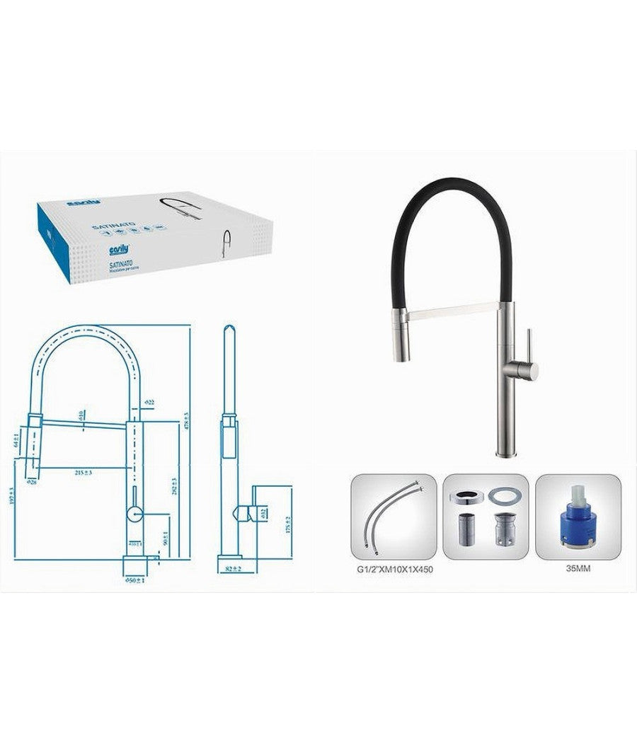 Rubinetto Miscelatore Cucina Acciaio Satinato Nero Flessibile Monocomando 87350         