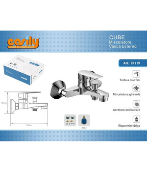 Rubinetto Miscelatore Gruppo Vasca Da Bagno Cromato Con Attacco Doccia Cube87119         