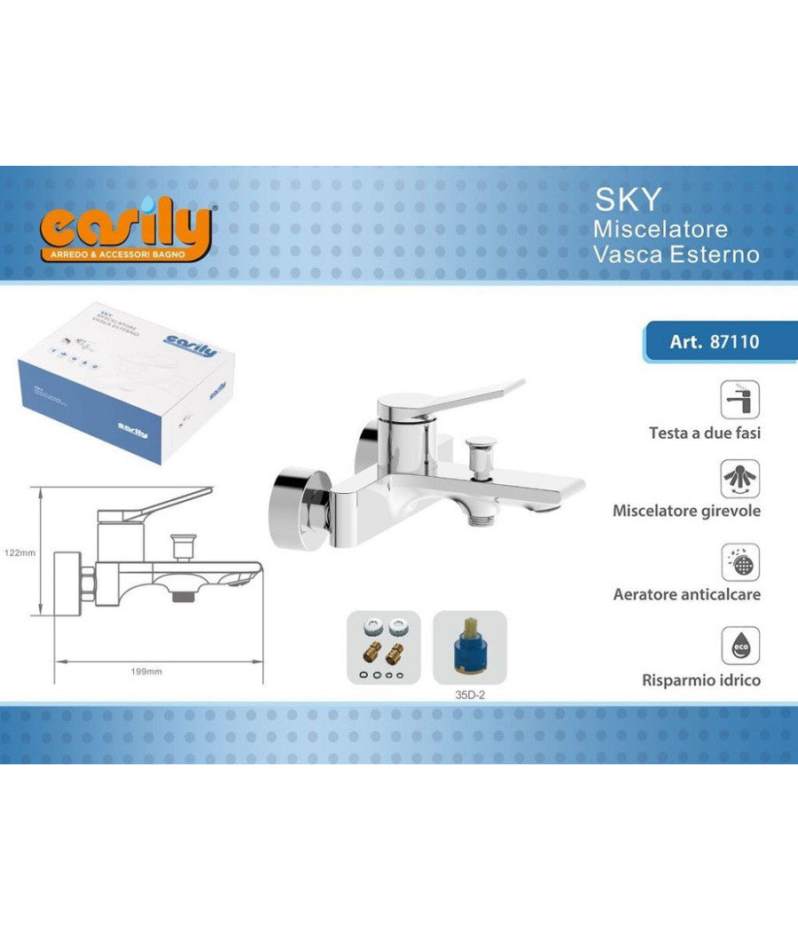 Rubinetto Miscelatore Gruppo Vasca Da Bagno Cromato Con Attacco Doccia Sky87110         
