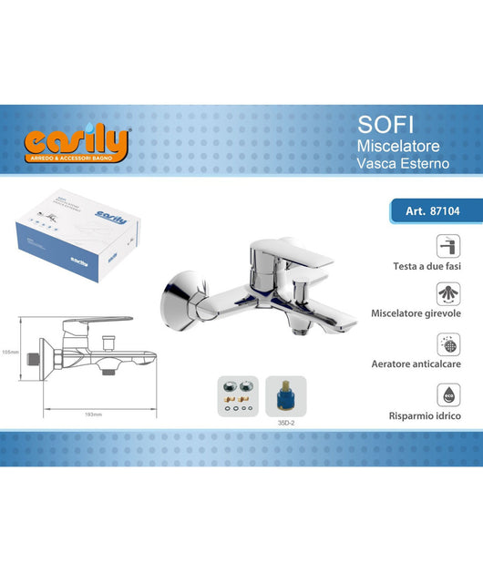 Rubinetto Miscelatore Gruppo Vasca Da Bagno Cromato Con Attacco Doccia Sofi87104         