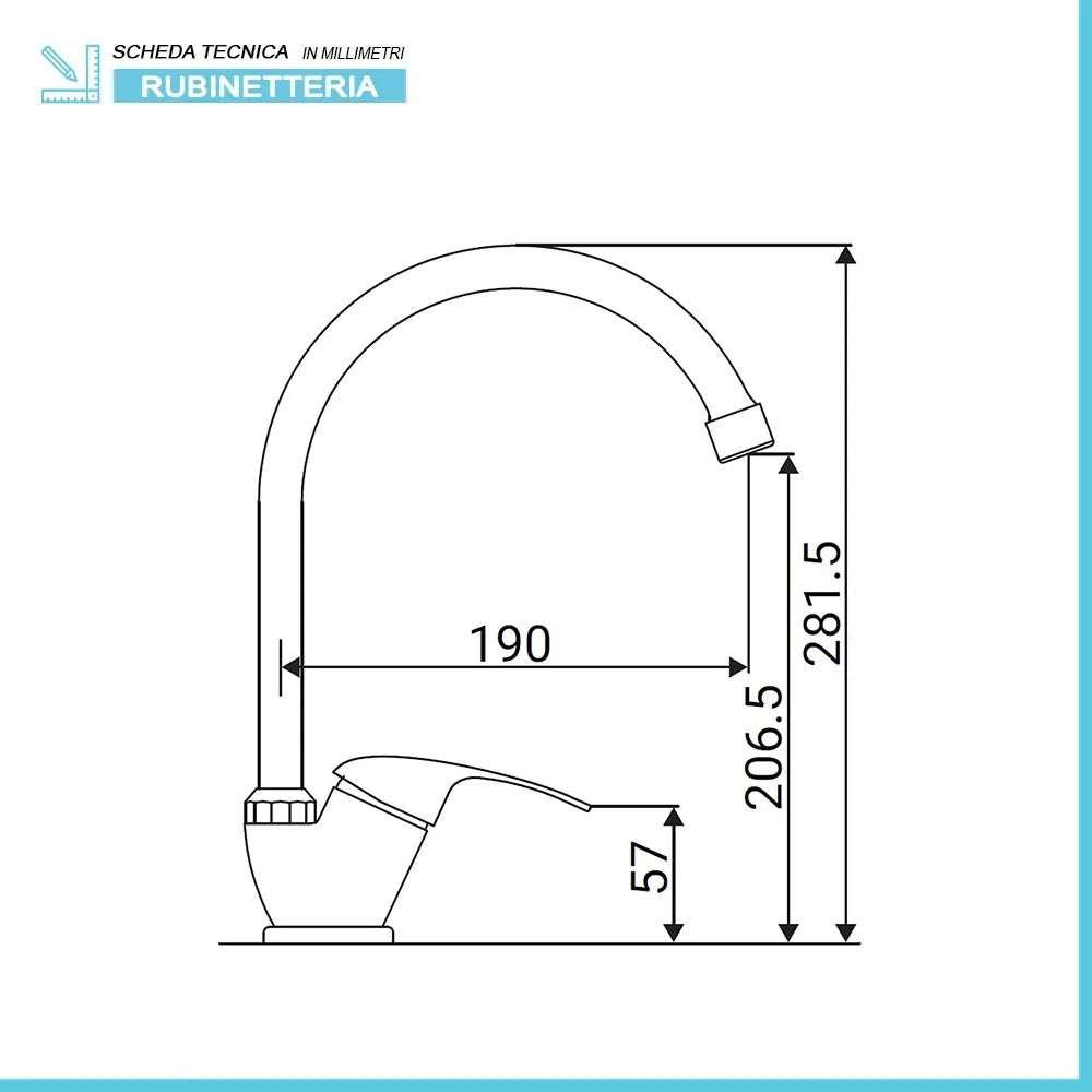 Rubinetto miscelatore lavello cromato canna alta orientabile
