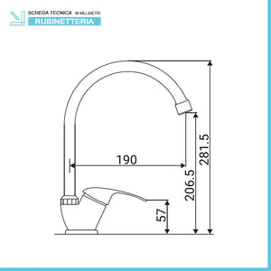 Rubinetto miscelatore lavello cromato canna alta orientabile