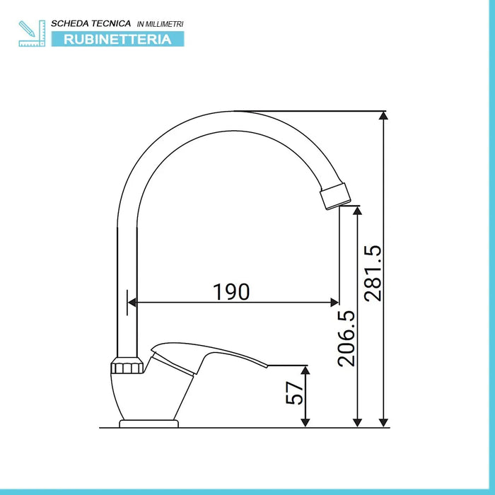 Rubinetto miscelatore lavello cromato canna alta orientabile