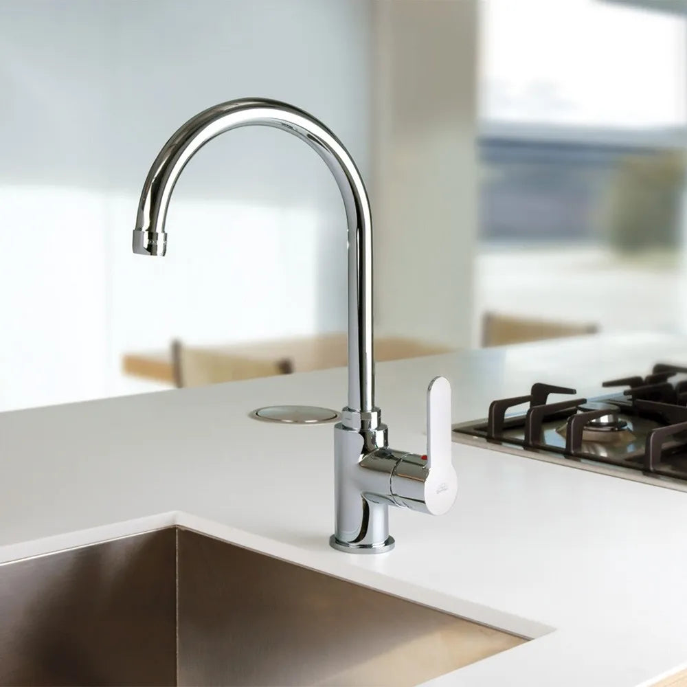 Rubinetto miscelatore lavello Paffoni Blu canna alta girevole in ottone cromo