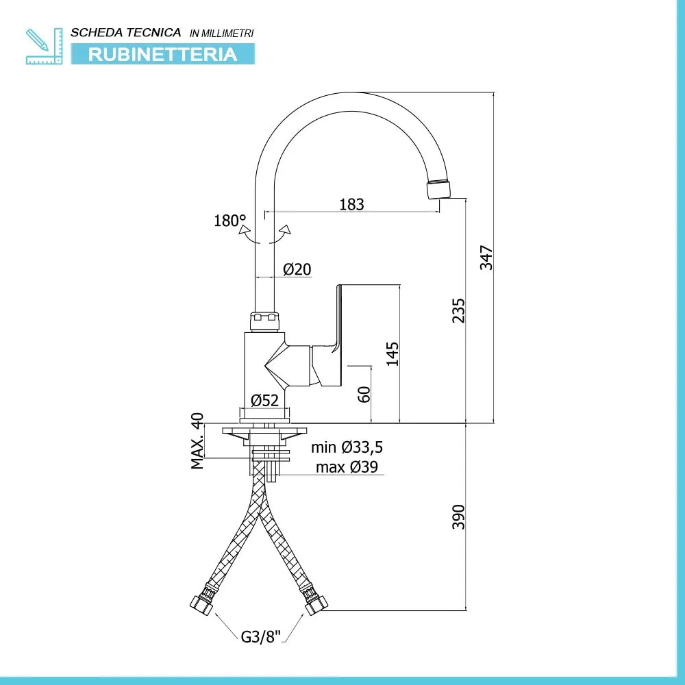 Rubinetto miscelatore lavello Paffoni Blu canna alta girevole in ottone cromo