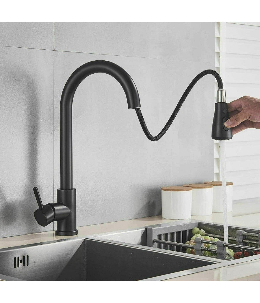 Rubinetto Miscelatore Monocomando Cucina Con Doccetta Estraibile Nero 79571         