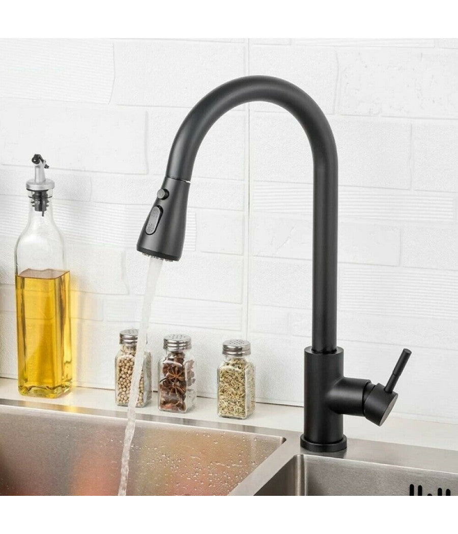 Rubinetto Miscelatore Monocomando Cucina Con Doccetta Estraibile Nero 79571         