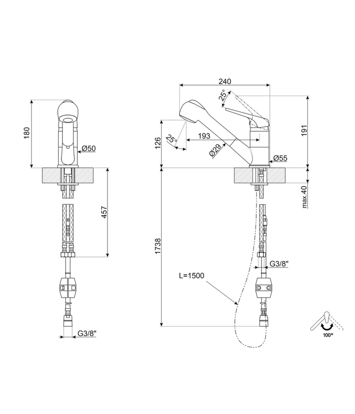 Rubinetto Miscelatore Monocomando Lavello Avena Doccetta Estraibile 52992         