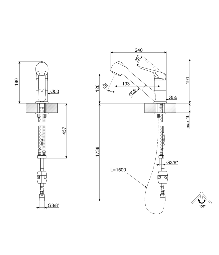 Rubinetto Miscelatore Monocomando Lavello Avena Doccetta Estraibile 52992         