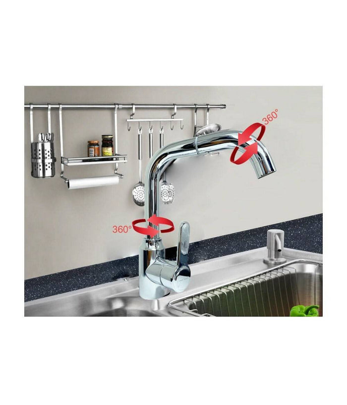 Rubinetto Miscelatore Monocomando Lavello Cucina Canna Alta Rotante Cromato 8702         