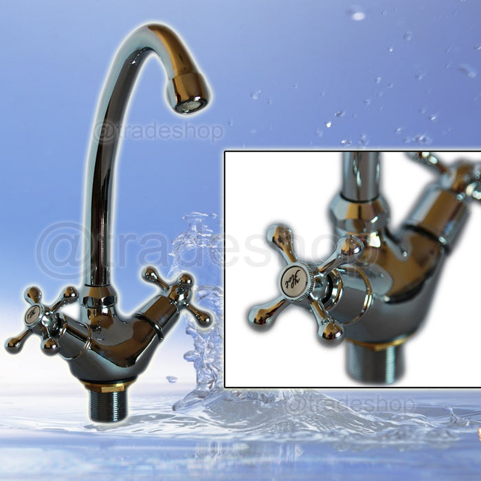 Trade Shop - Rubinetto Miscelatore Per Lavello Cucina A Canna Alta A Croce Comando A Vite -
