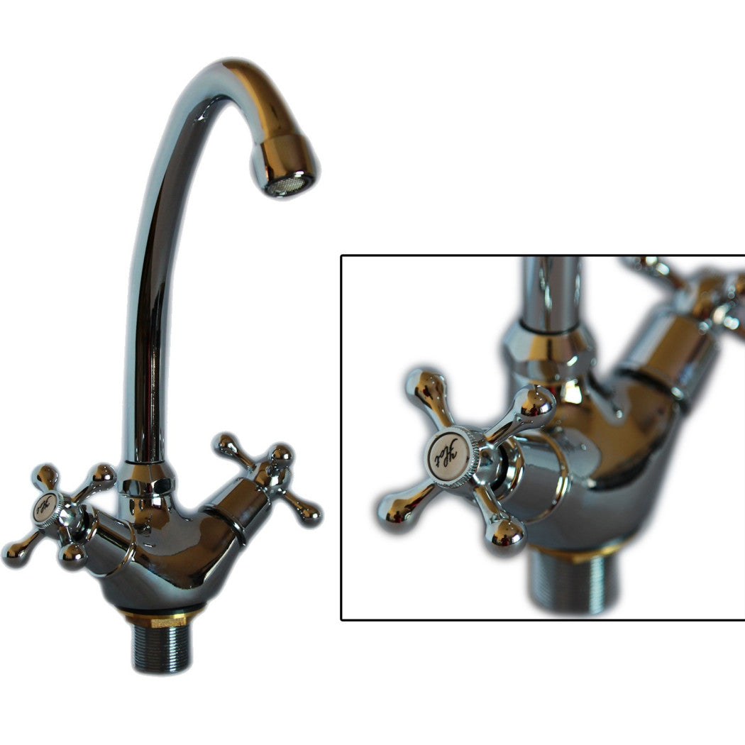 Trade Shop - Rubinetto Miscelatore Per Lavello Cucina A Canna Alta A Croce Comando A Vite -