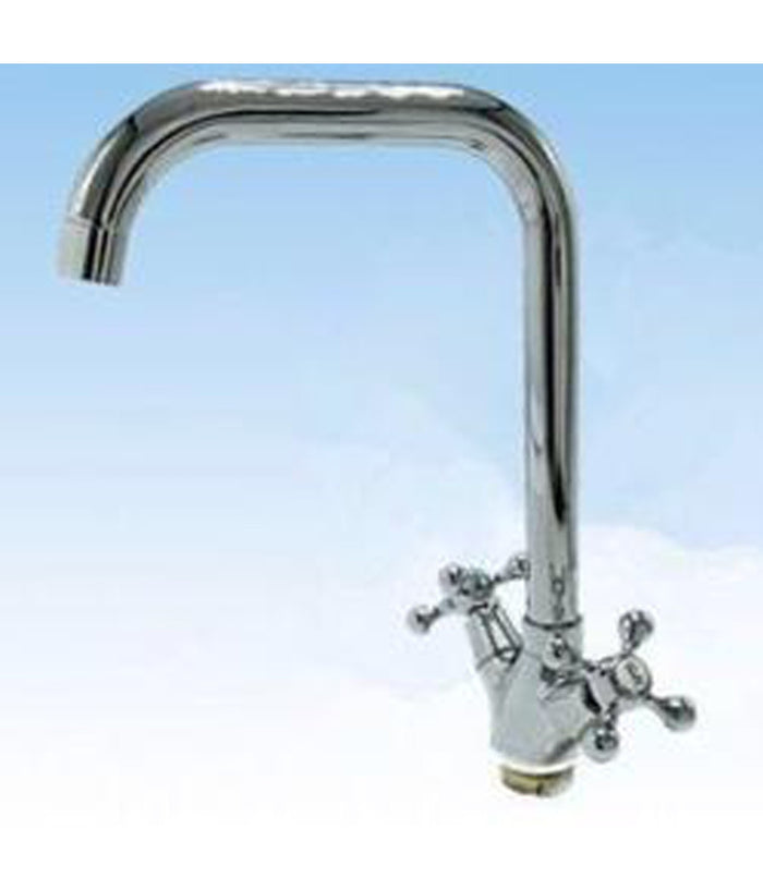 Rubinetto Miscelatore Per Lavello Cucina A Canna Alta Bicomando A Croce A Vite         