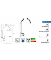 Rubinetto Miscelatore Per Lavello Da Cucina Materiale Ottone Cromato Verona         