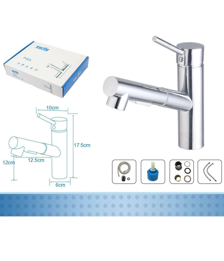 Rubinetto Monocomando Lavello Cucina Con Doccetta Estraibile A Canna Corta Bassa         