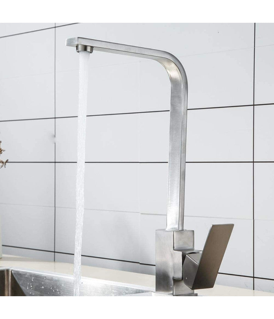 Trade Shop - Rubinetto Monocomando Lavello Cucina Tubo Canna Alta Lunga Quadrata Sail Cube -