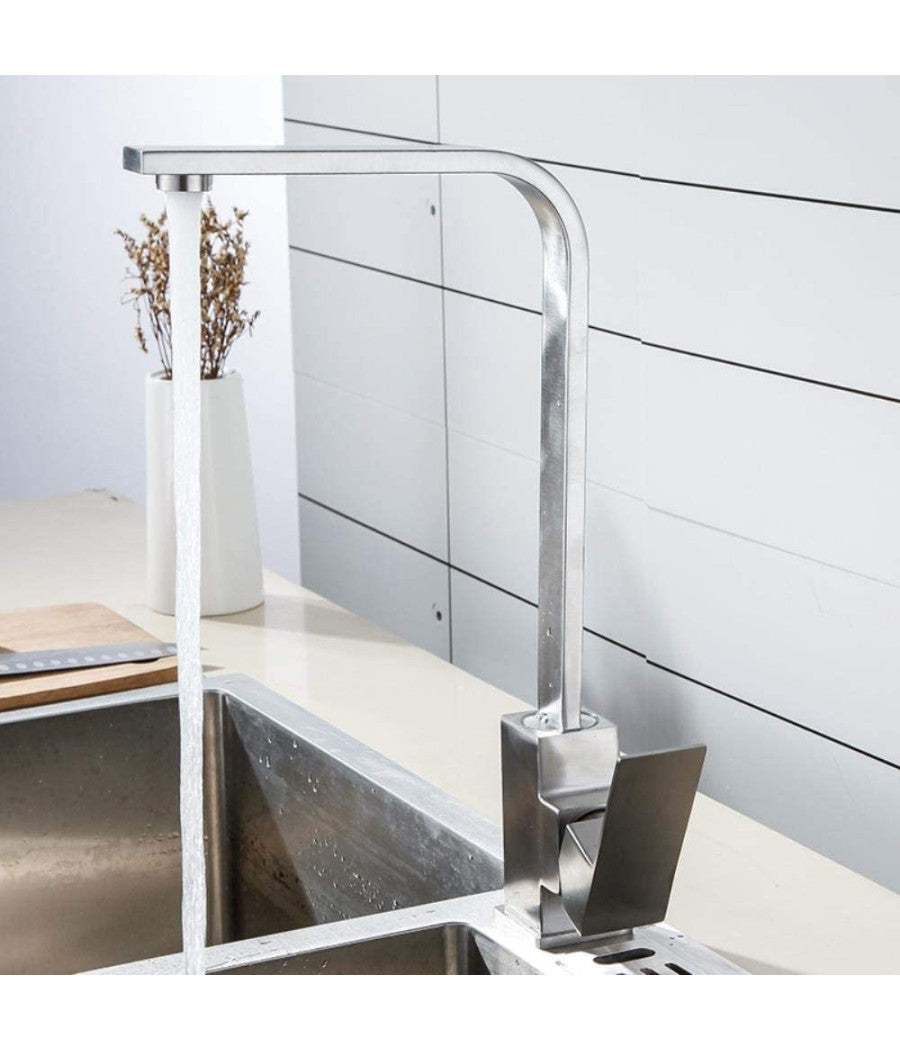 Trade Shop - Rubinetto Monocomando Lavello Cucina Tubo Canna Alta Lunga Quadrata Sail Cube -
