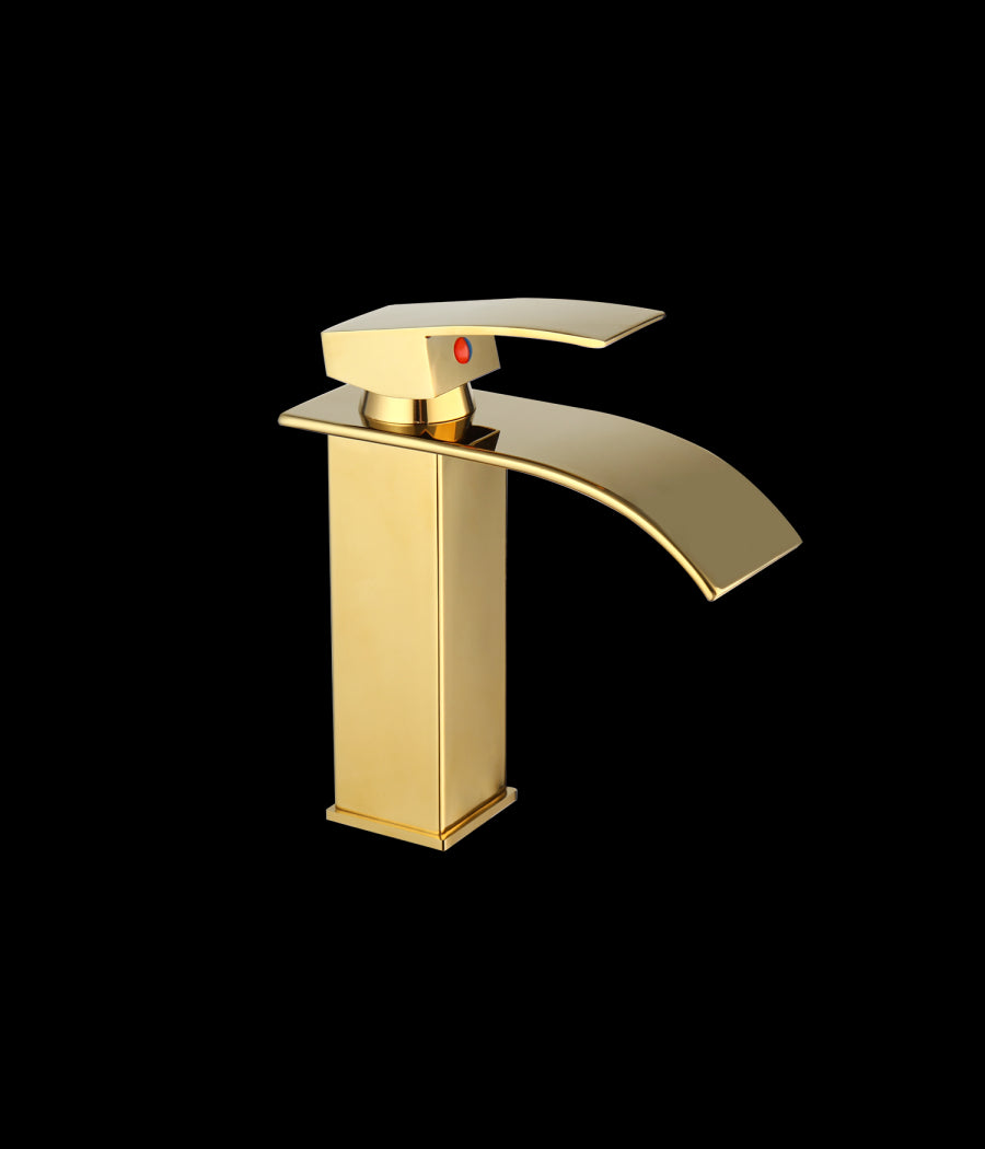 Rubinetto Oro Da Bagno Design Moderno A Cascata Miscelatore Monocomando Dorato         