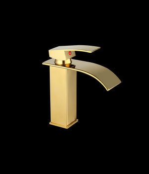 Rubinetto Oro Da Bagno Design Moderno A Cascata Miscelatore Monocomando Dorato         