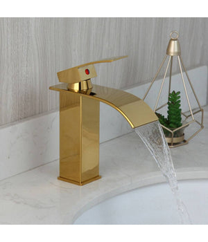 Rubinetto Oro Da Bagno Design Moderno A Cascata Miscelatore Monocomando Dorato         
