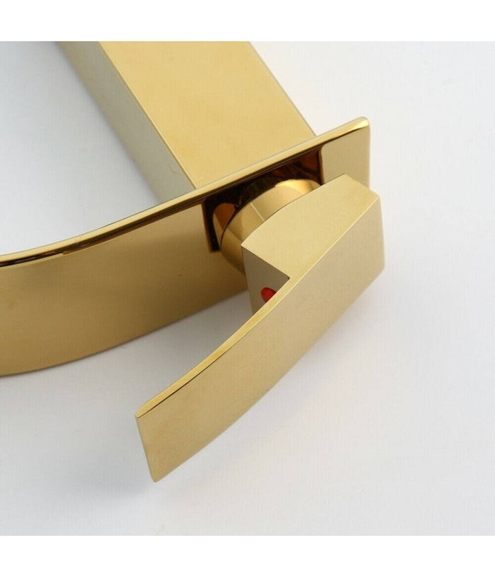 Rubinetto Oro Da Bagno Design Moderno A Cascata Miscelatore Monocomando Dorato         