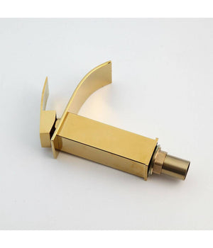 Rubinetto Oro Da Bagno Design Moderno A Cascata Miscelatore Monocomando Dorato         