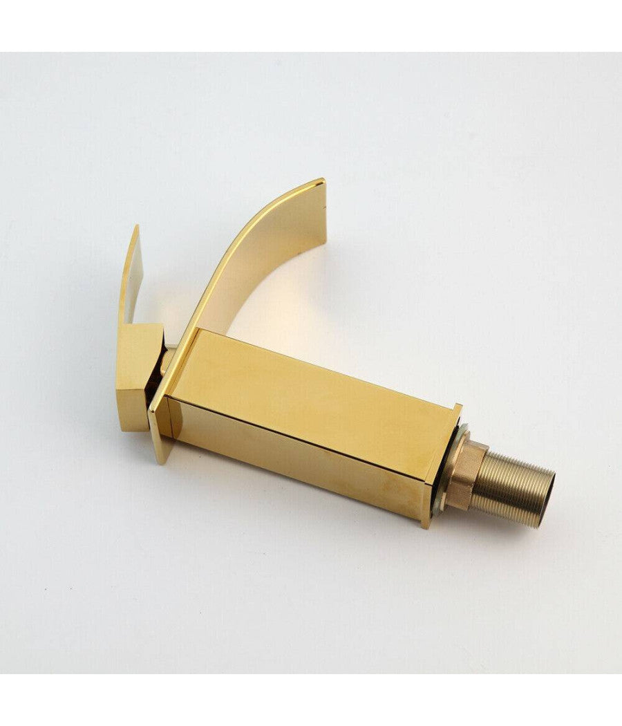 Rubinetto Oro Da Bagno Design Moderno A Cascata Miscelatore Monocomando Dorato         