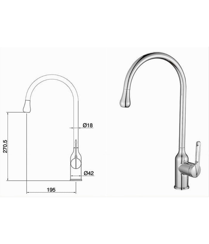 Rubinetto Per Cucina Miscelatore Lavello Canna Alta Monocomando Silver 87260         