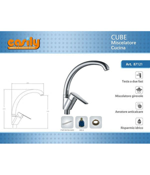 Rubinetto Per Cucina Miscelatore Orientabile Per Lavello Monocomando Cube 87121         