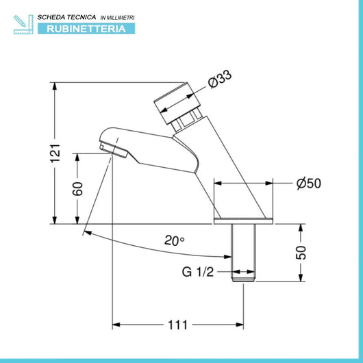 Rubinetto per lavabo temporizzato a pulsante Idral in ottone cromo