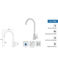 Rubinetto Per Lavello Cucina A Canna Alta Bianco Miscelatore Per Lavandino 79830         