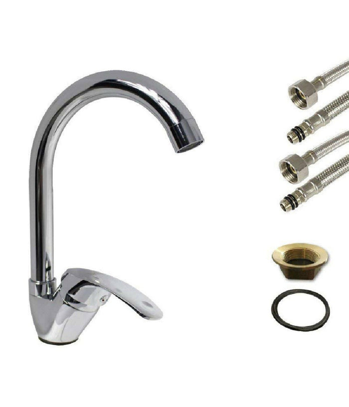 Rubinetto Per Lavello Da Cucina A Canna Alta Miscelatore In Ottone Cromato 52334         