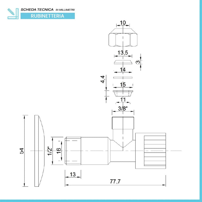Rubinetto sottolavabo a sfera 1/2 x 10 con chiave darresto