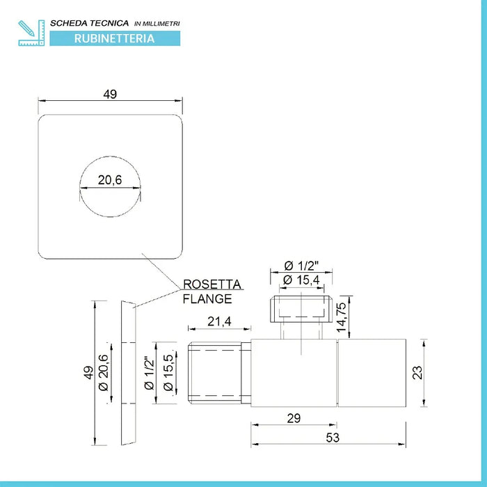 Rubinetto sottolavabo quadrato 1/2 x 1/2 cromato